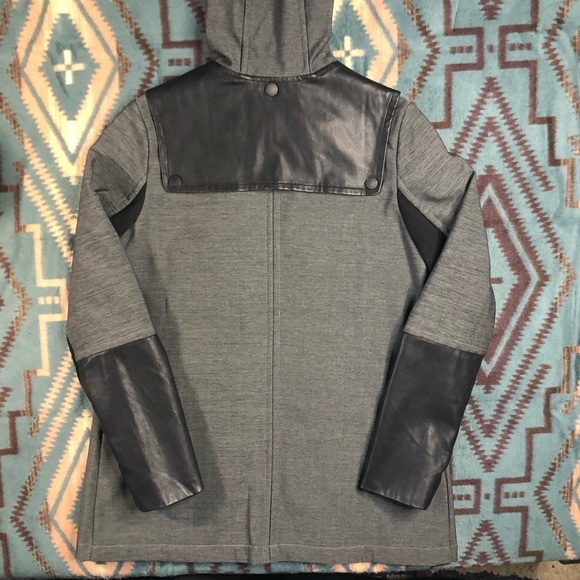 BCBGeneration Grey and Black Faux Leather Hooded Women's Jacket Sz Small - Picture 6 of 14